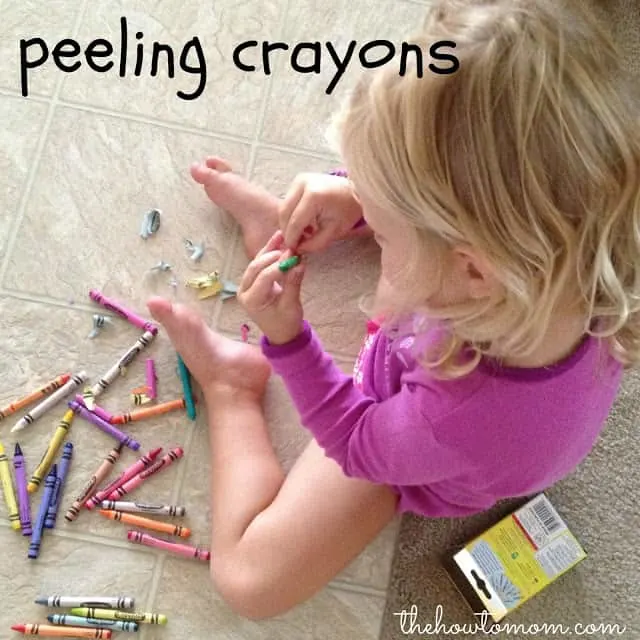 Keeping Toddlers Busy - peeling crayons!