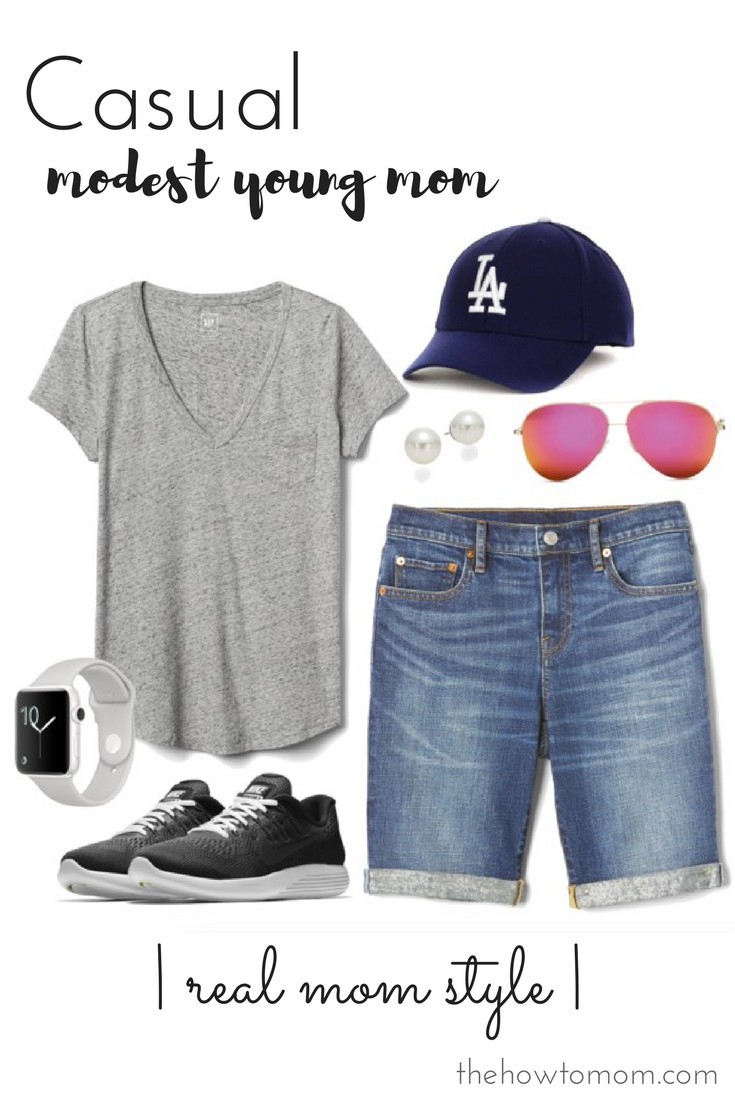 Bermuda shorts outfit idea - casual young mom style