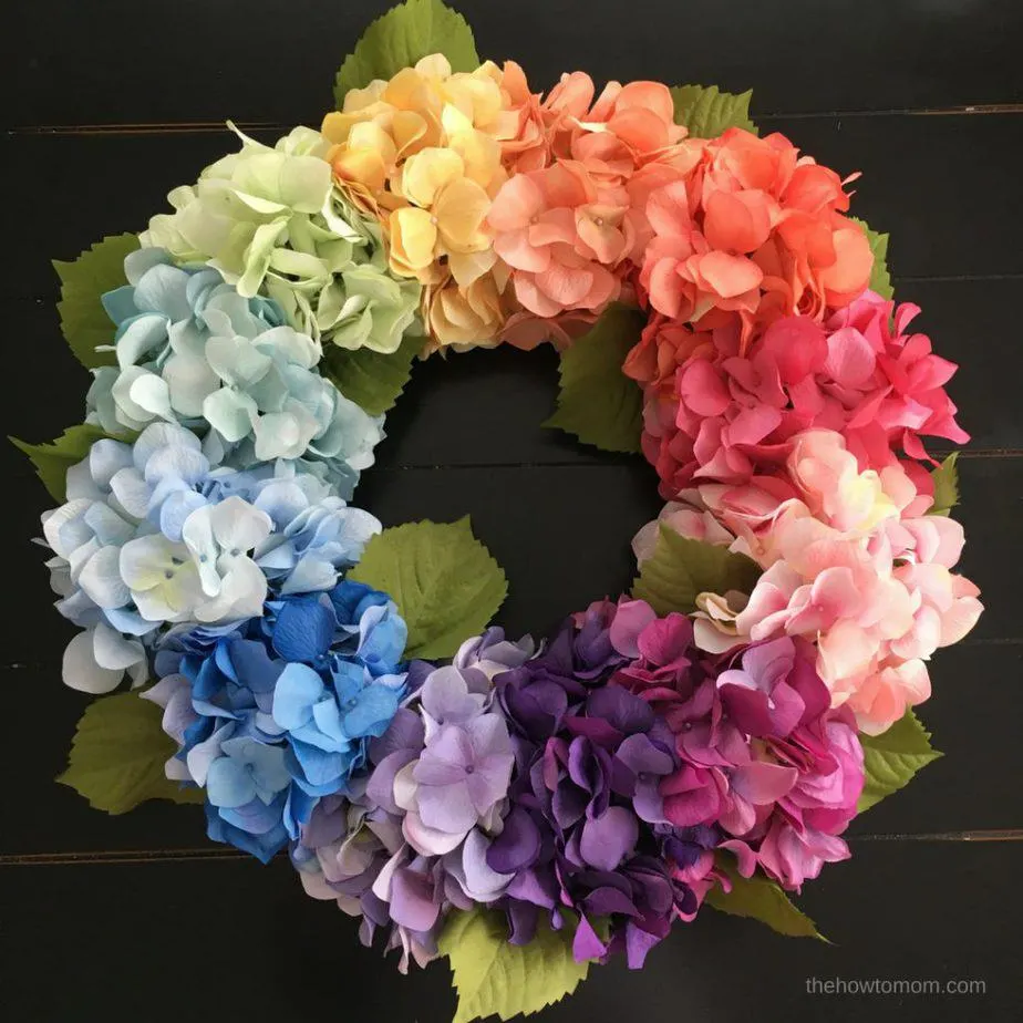 Rainbow Hydrangea Wreath - gorgeous ombre hydrangeas