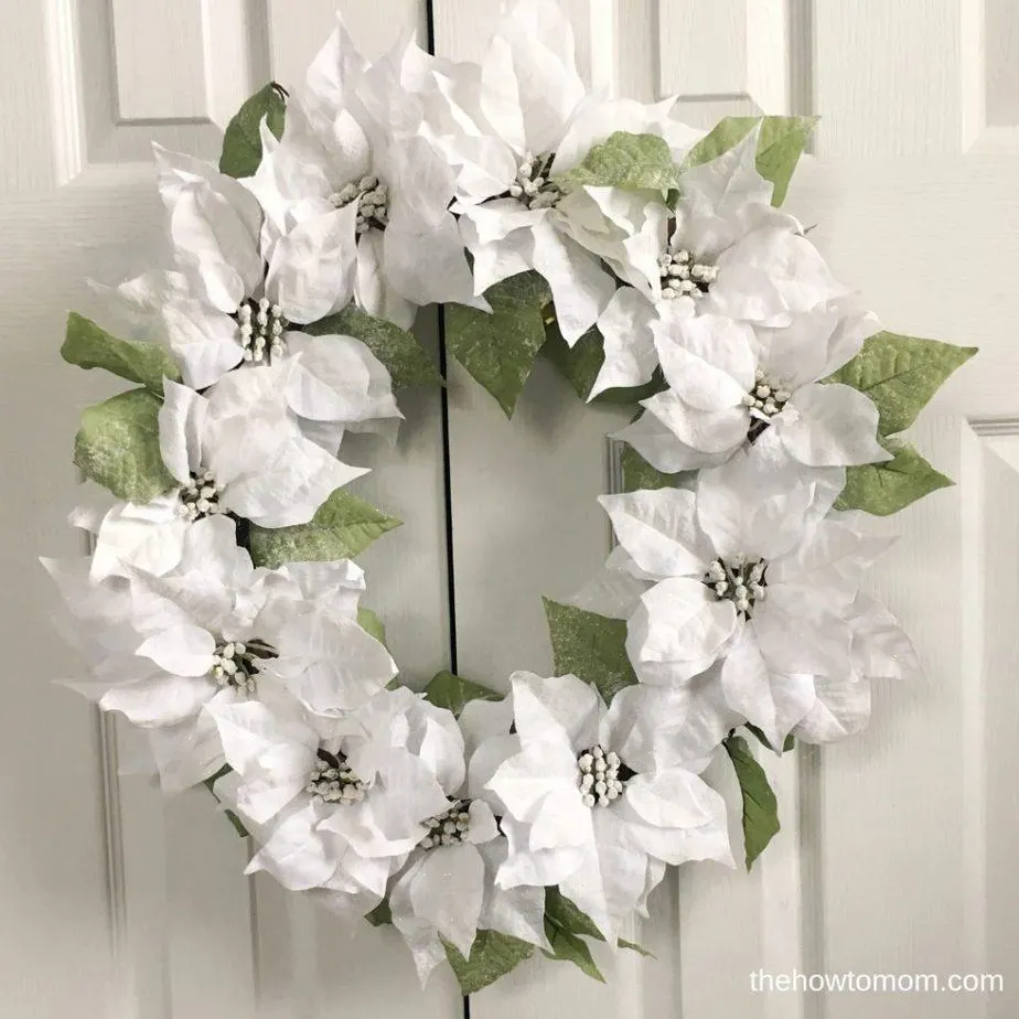 Snowy white poinsettia wreath DIY