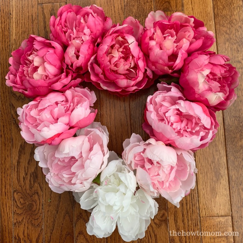 Ombre heart wreath with peonies