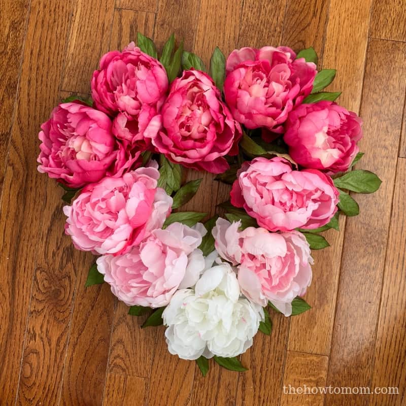 Ombre heart wreath with pink peonies