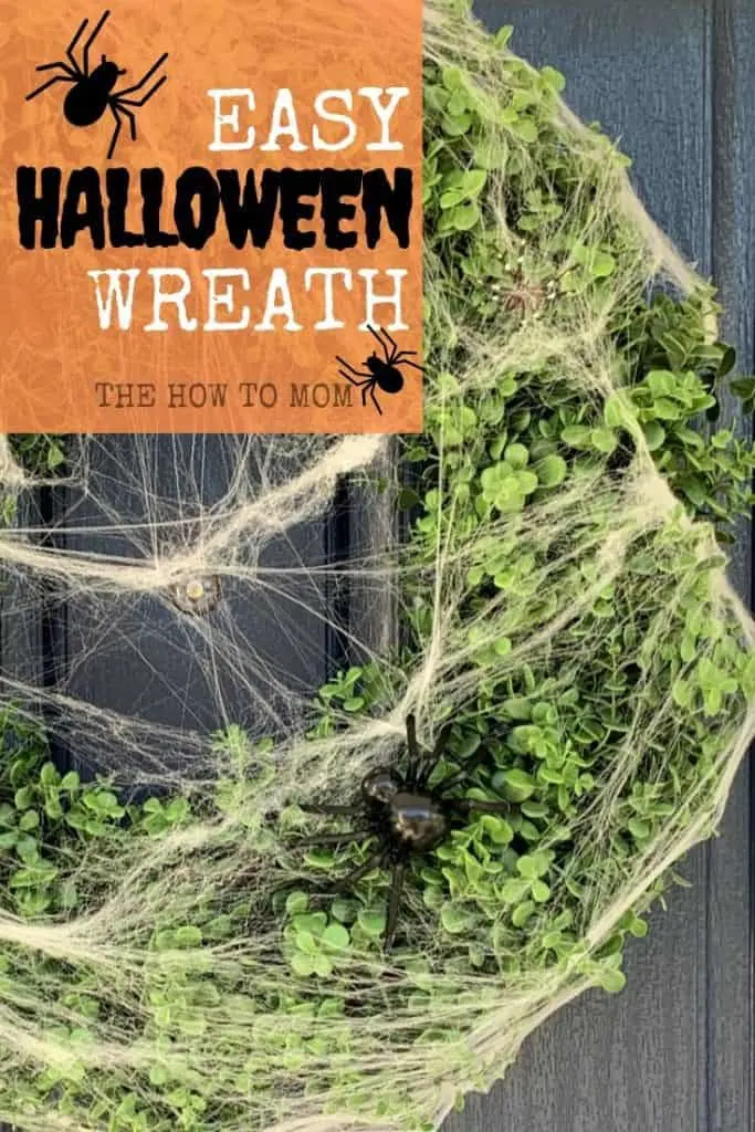 Easy Halloween Wreath with spider web and spiders