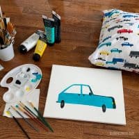 painting of a teal car