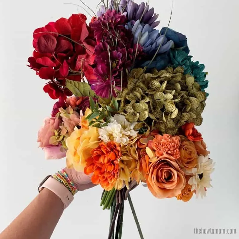 fall bouquet of rainbow flowers