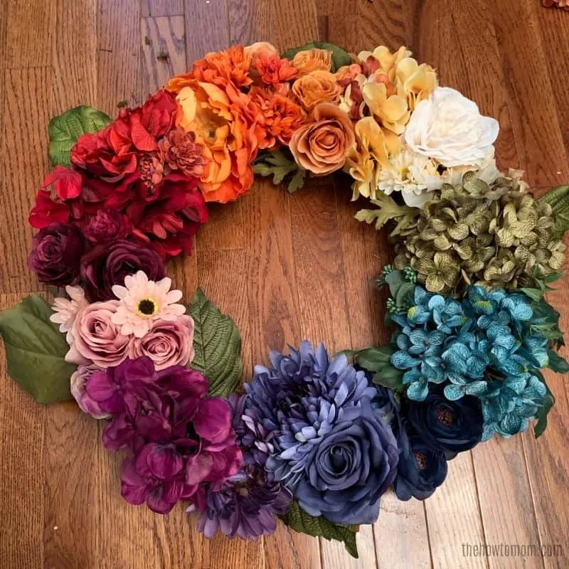 how to make a fall rainbow floral wreath