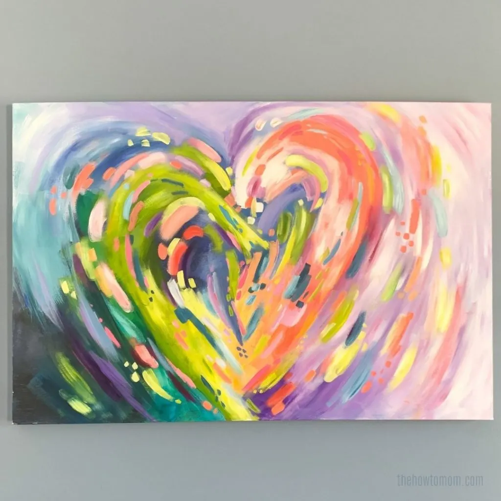colorful abstract heart painting with acrylic paints