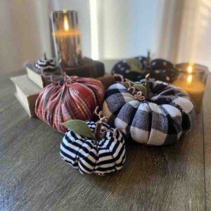 Make pumpkin decorations from old shirts.